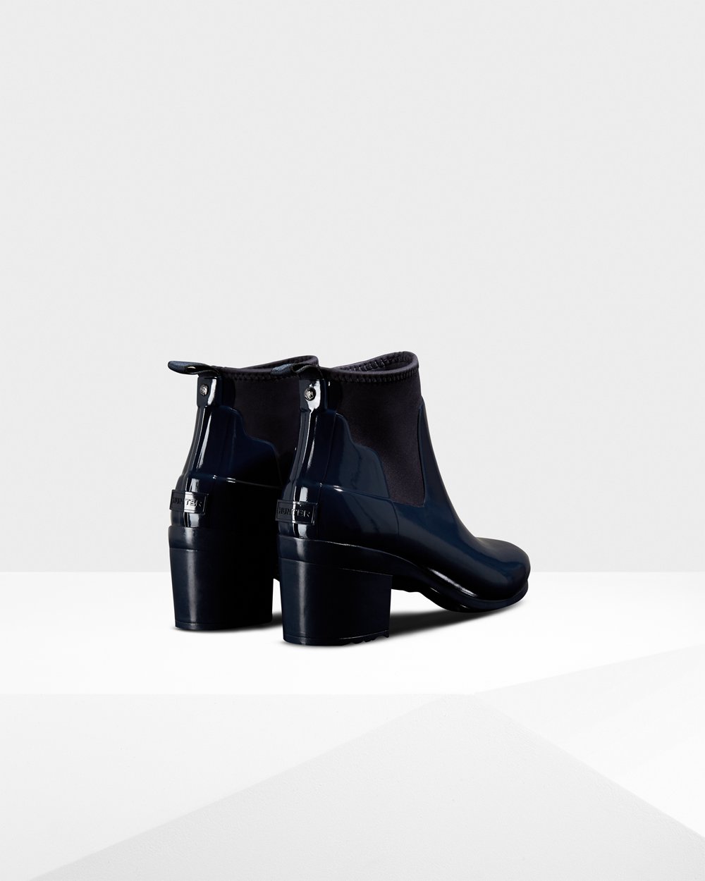 Hunter Heeled Støvler Marineblå - Dame Refined Slim Fit Gloss Mid - Norge UKMQSX-516